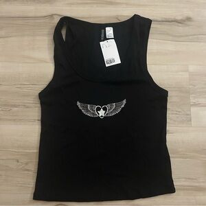 H&M Divided Tank Top Size Large Heart Wing Graphic
